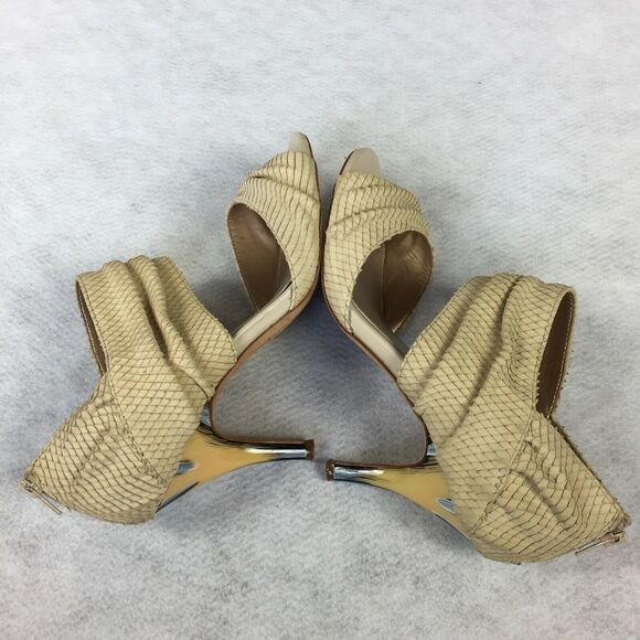 Isola Open Toe High Heels Size 7.5 Womens Cream Ankle Cuff Bootie Snake Textured - Picture 6 of 12